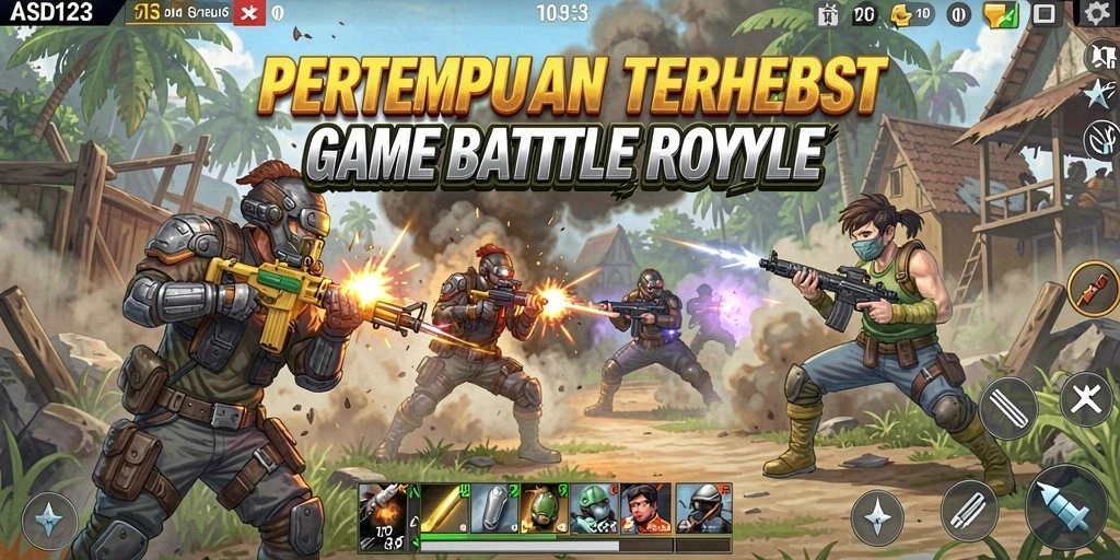 Screenshot gameplay dari pertempuran seru dalam ASD123.