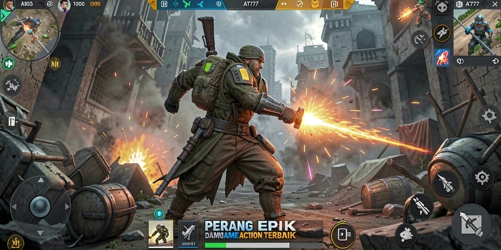 Screenshot gameplay AT777 menunjukkan aksi pertempuran yang mendebarkan.