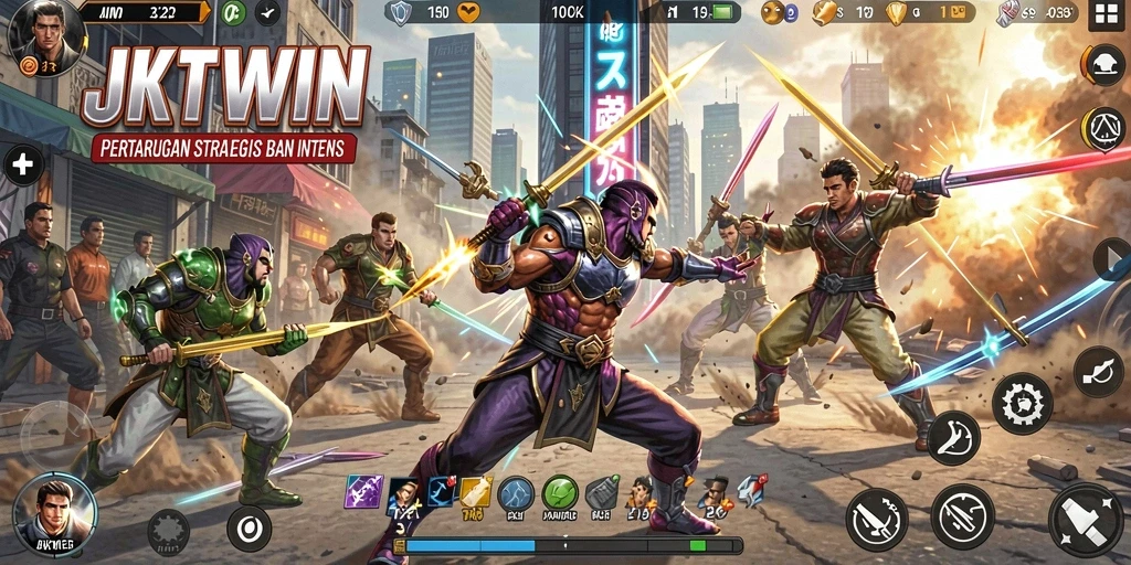 Tampilan gameplay JKTWIN dengan aksi pertarungan yang mendebarkan.