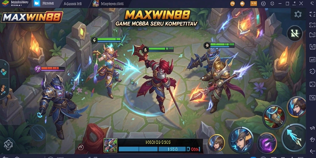 Tampilan gameplay seru dan strategi dalam MAXWIN88 MOBA.