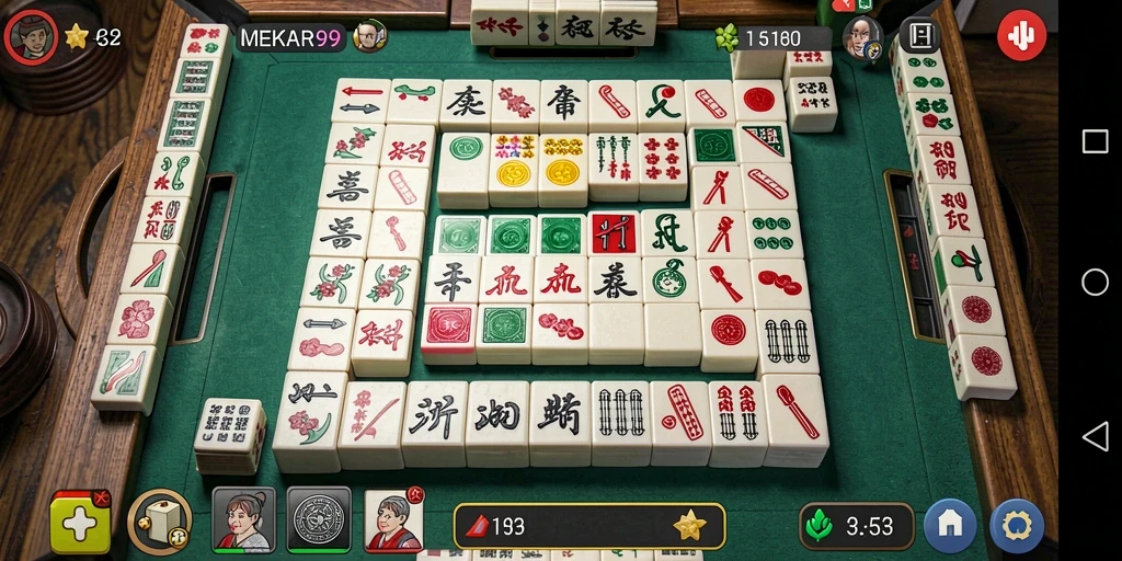 Screenshot gameplay MEKAR99 menunjukkan momen seru saat bermain Mahjong.