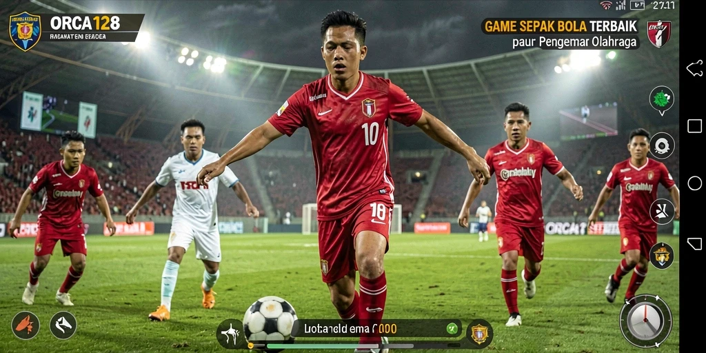 Tampilan mendebarkan gameplay ORCA128 dalam aksi sepak bola.