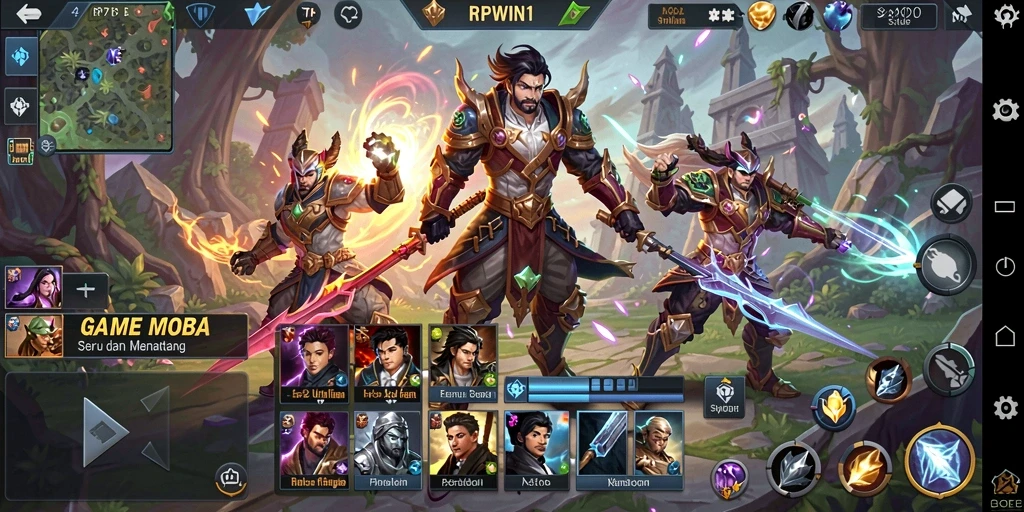 Tangkapan layar menunjukkan aksi seru dalam permainan MOBA RPWIN1.