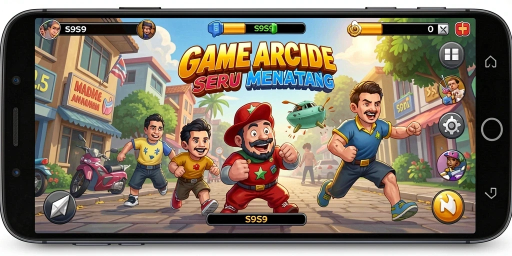 Screenshot utama S9S9 menampilkan aksi gameplay Arcade yang menarik.