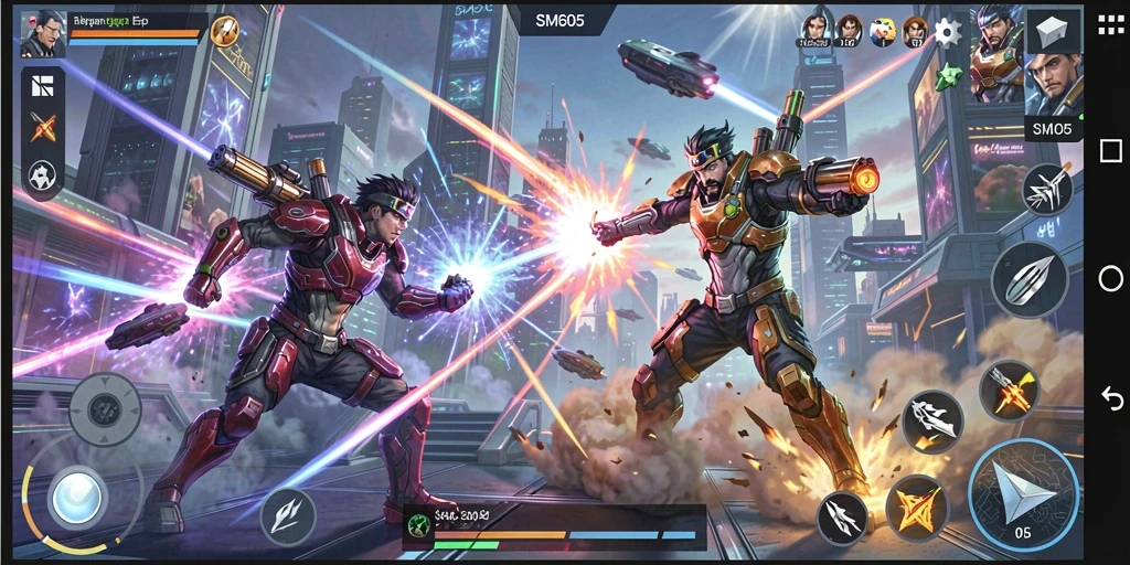 Tampilan gameplay Fighting SM605 yang dinamis dan menegangkan.