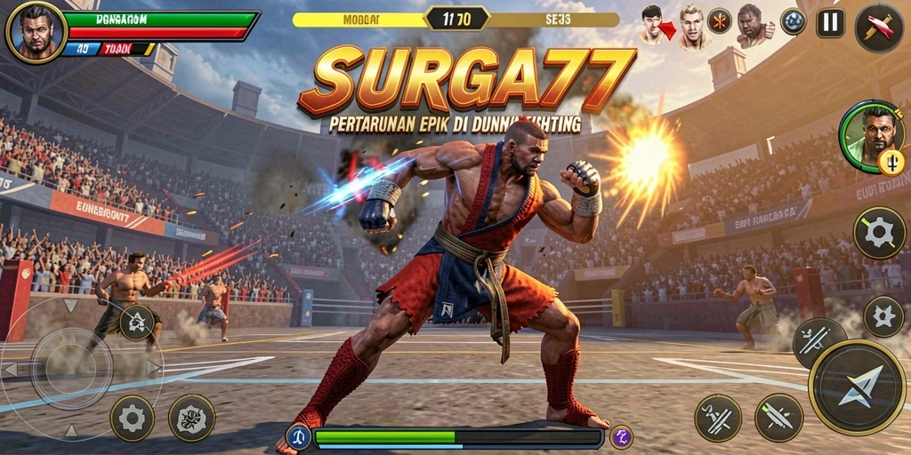 Tampilkan gameplay pertarungan yang intens dan seru di SURGA77.