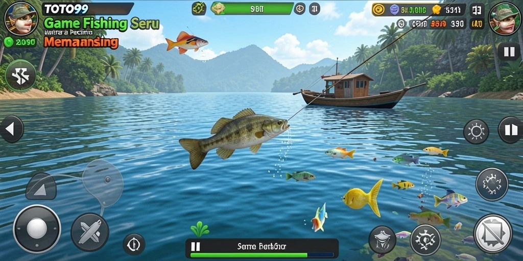 Tangkapan ikan besar dengan latar belakang laut yang indah.