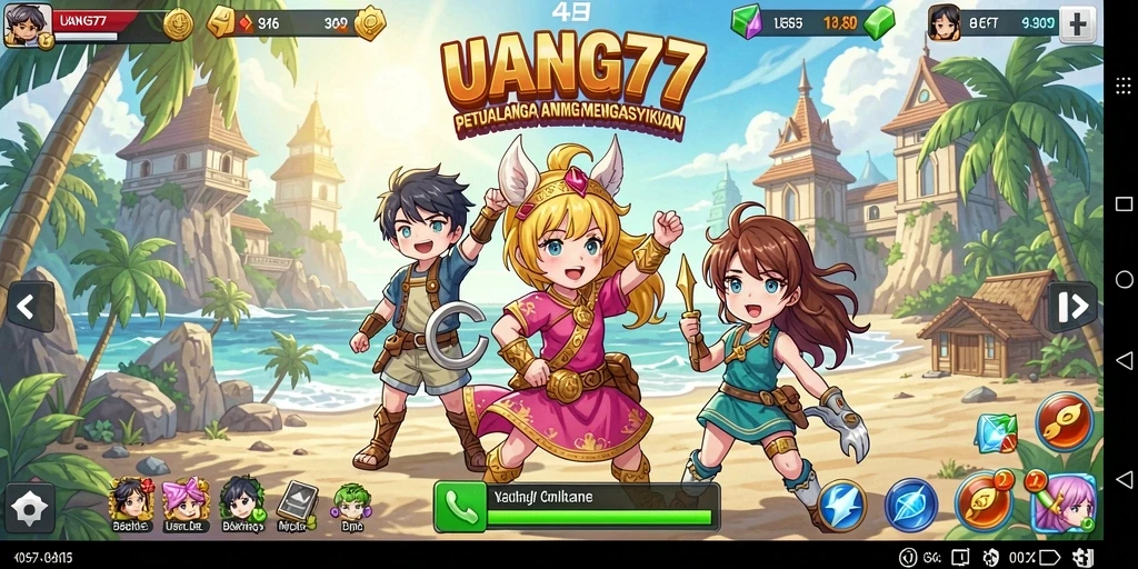 Tampilan gameplay seru di UANG77 dengan berbagai karakter Anime.