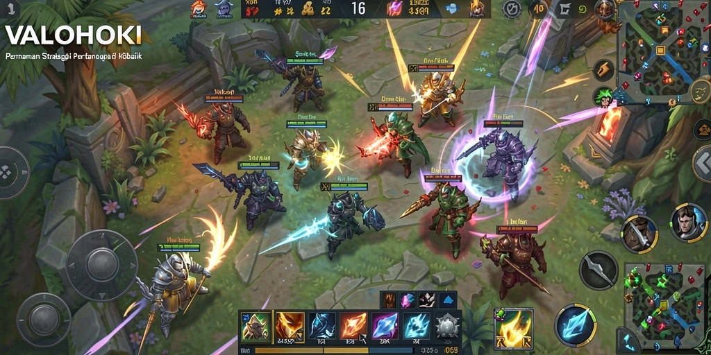 Screenshot VALOHOKI menampilkan aksi intens dalam pertarungan MOBA.